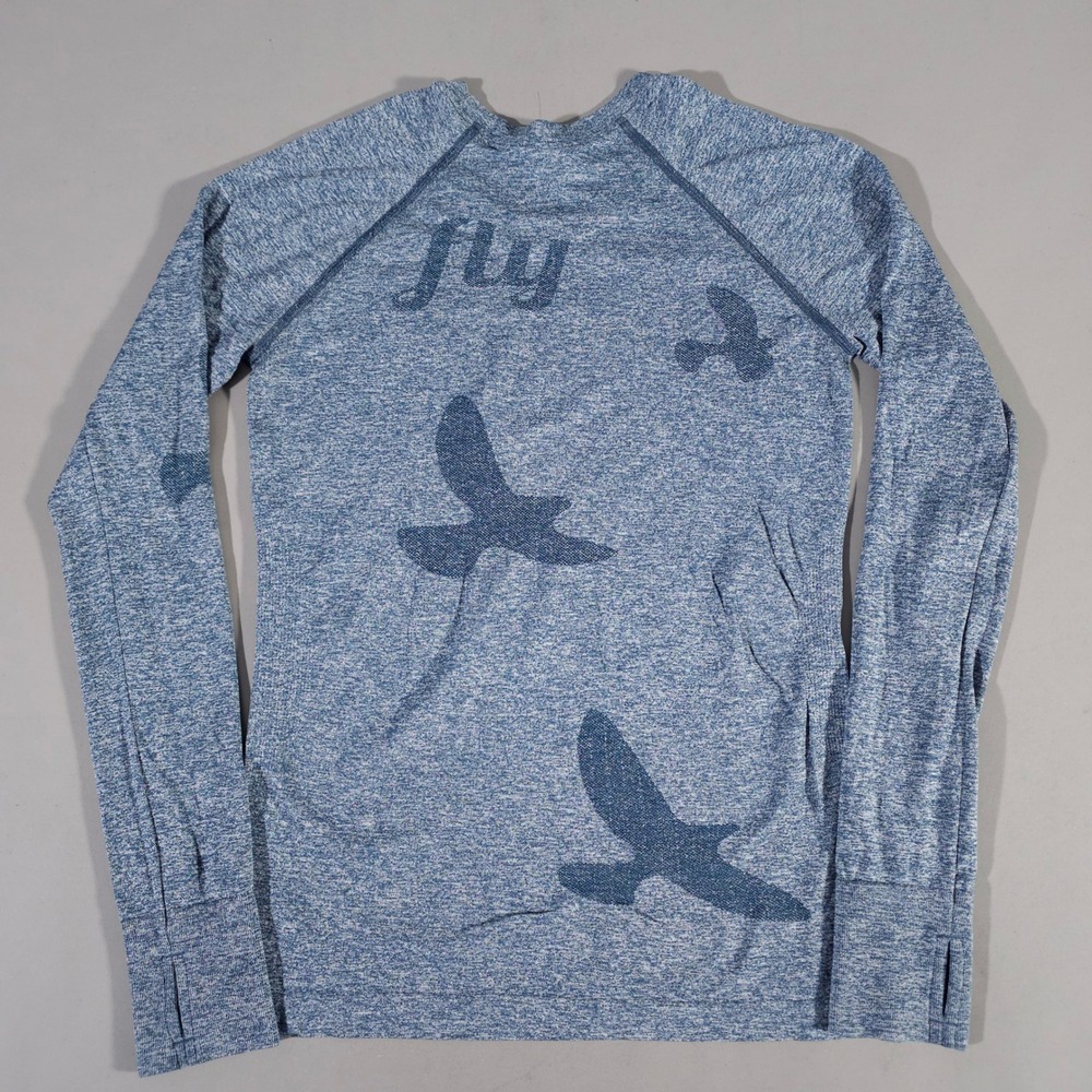 Oiselle Flyout Shirt Womens Medium Blue Bird Graphic Long Sleeve Running Top - Picture 6 of 6